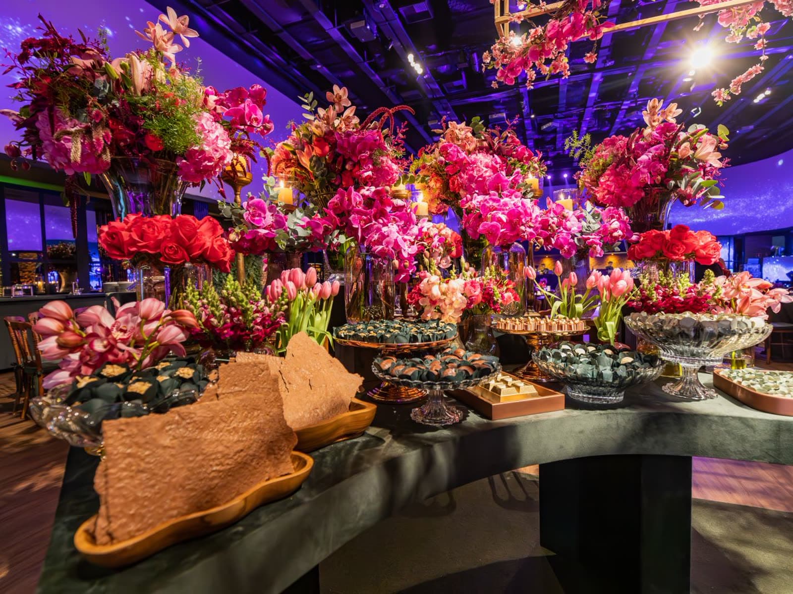 A floral arrangement on a boardroom table